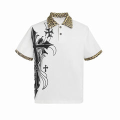 Omirad Gothic Cross Leopard Collar Polo Shirt