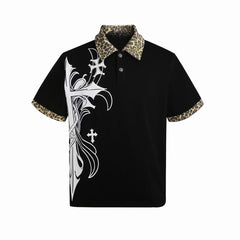 Omirad Gothic Cross Leopard Collar Polo Shirt