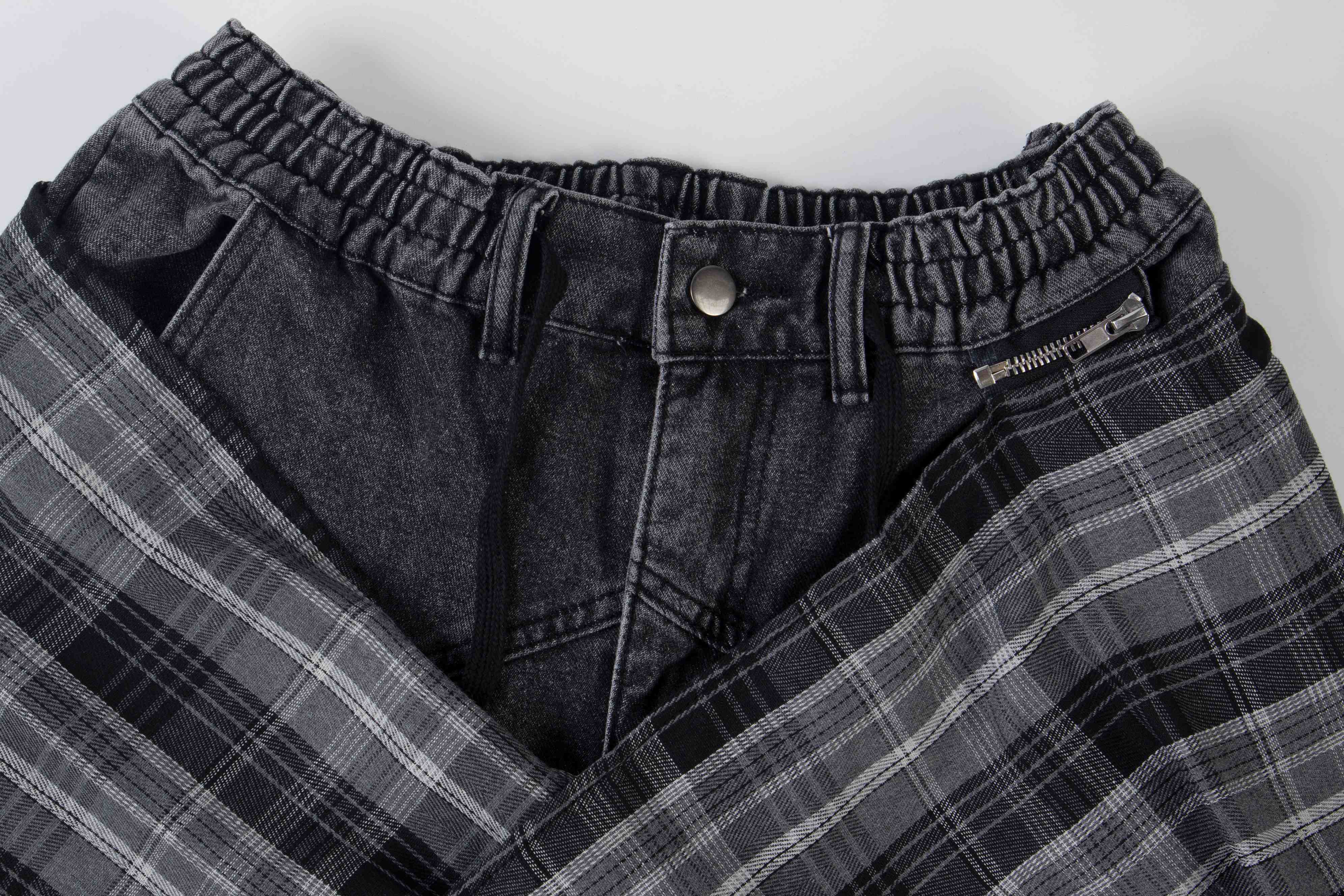 Omirad Layered Plaid Baggy Jeans