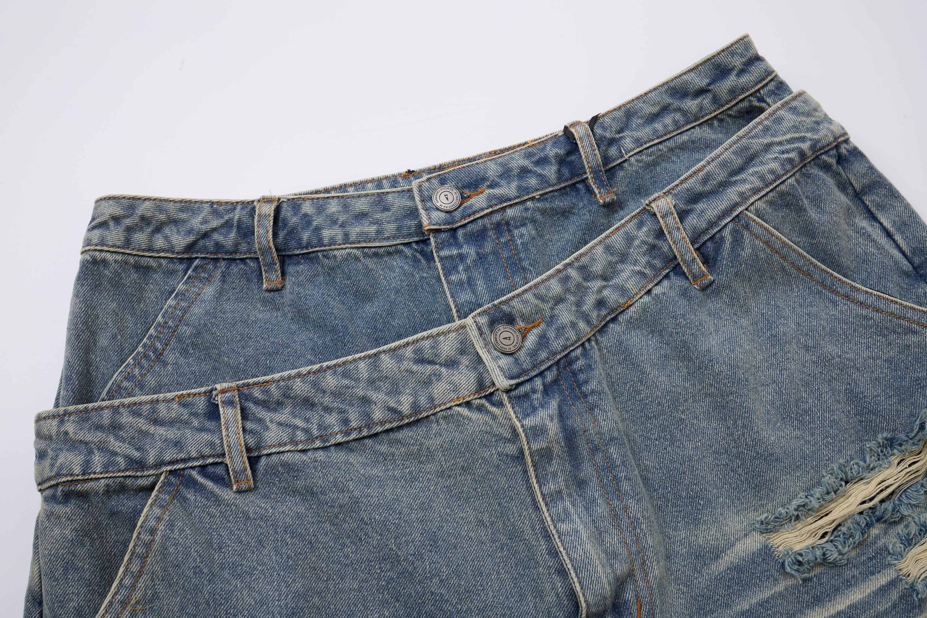 Omirad Distressed Layered Waist Denim Shorts