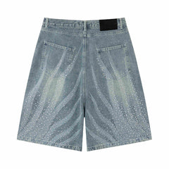 Omirad Rhinestone Wash Denim Shorts