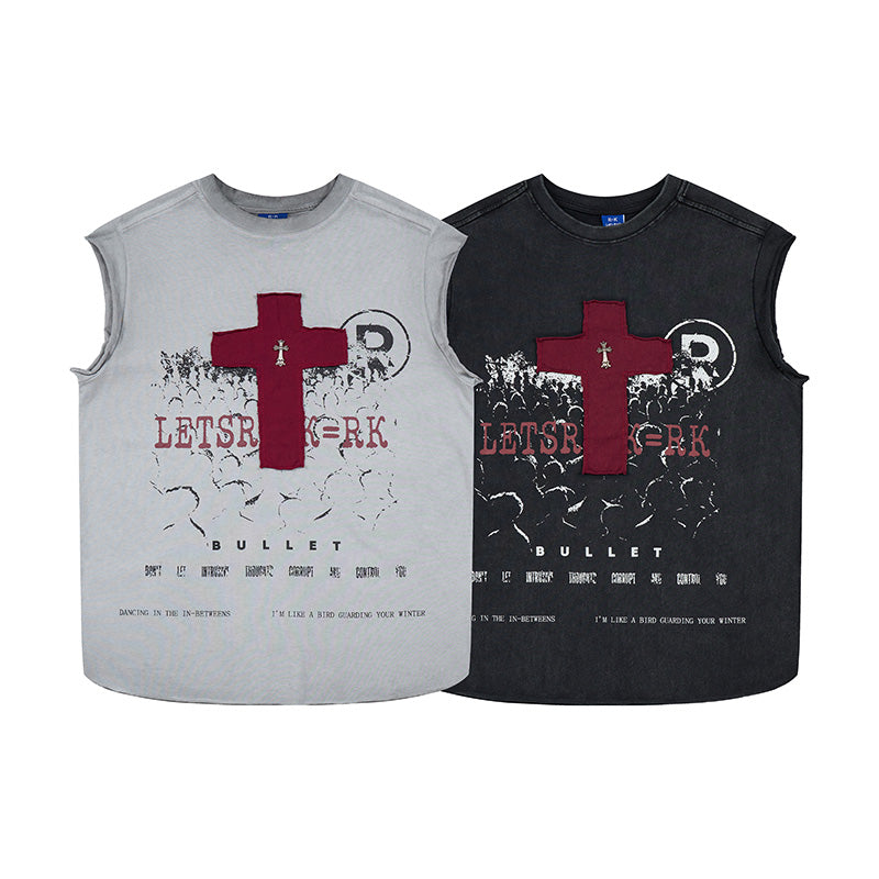 Omirad Distressed Cross Sleeveless T-Shirt