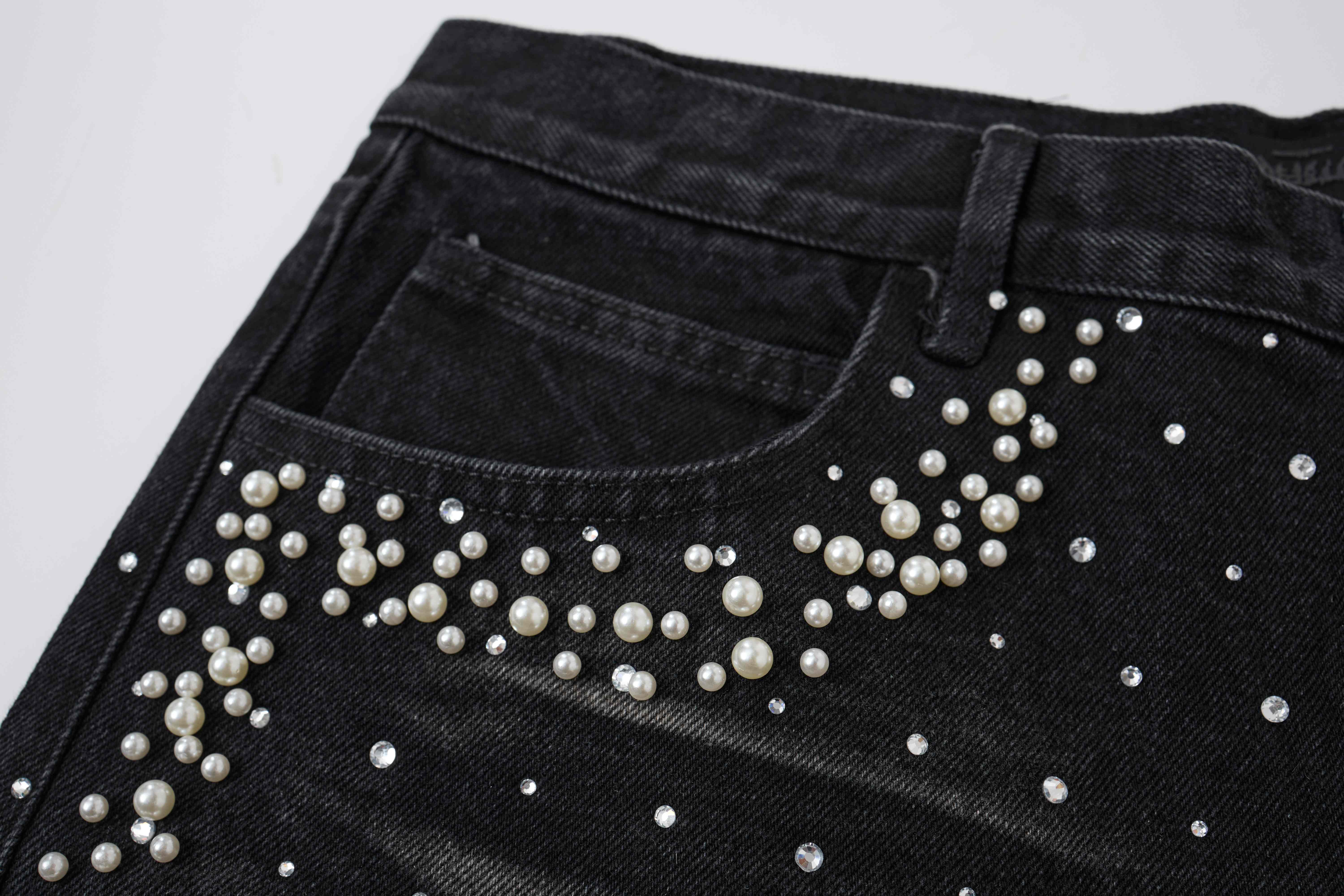 Omirad Pearl Studded Denim Shorts