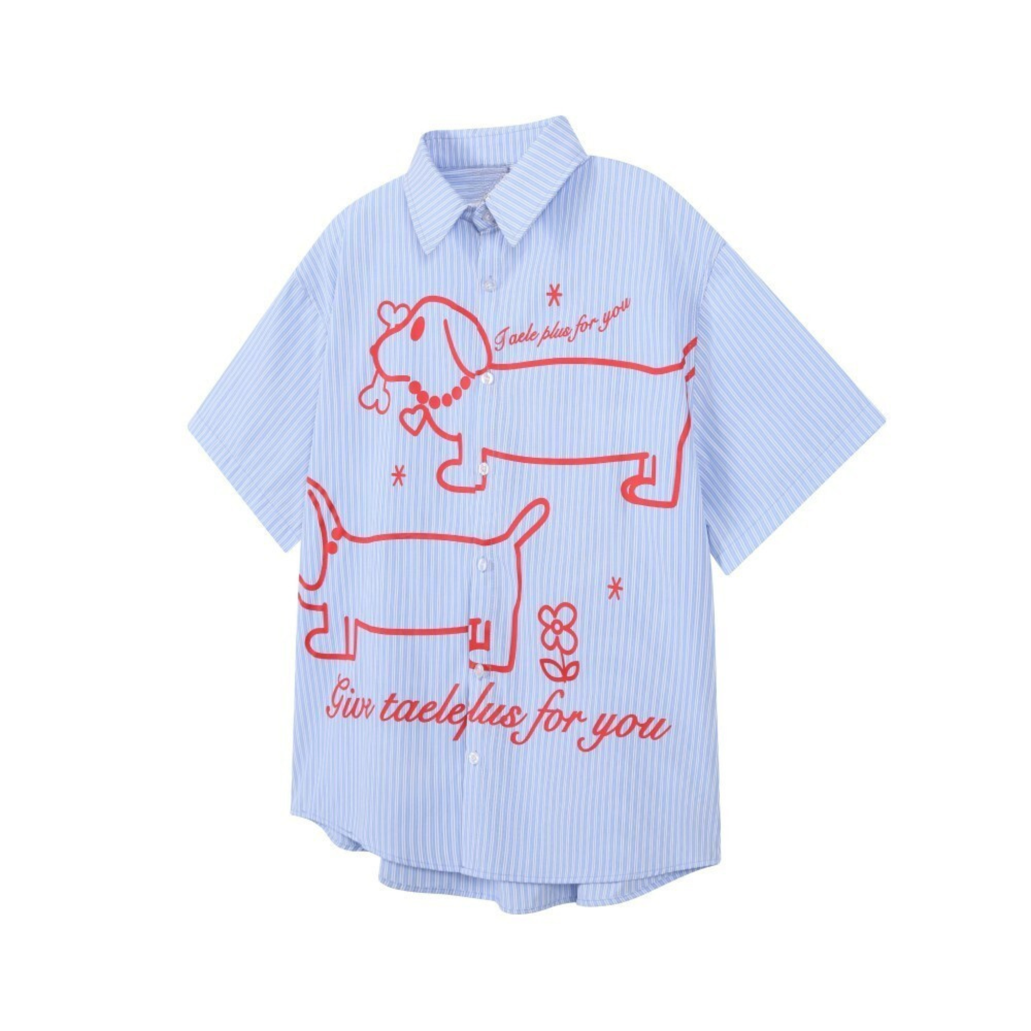 Omirad “Puppy For You” Striped Short-Sleeve Shirt