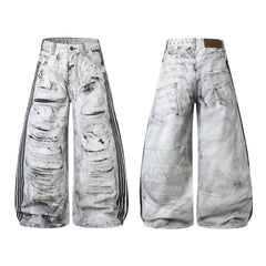 Omirad Distressed Stripe Wide-Leg Jeans
