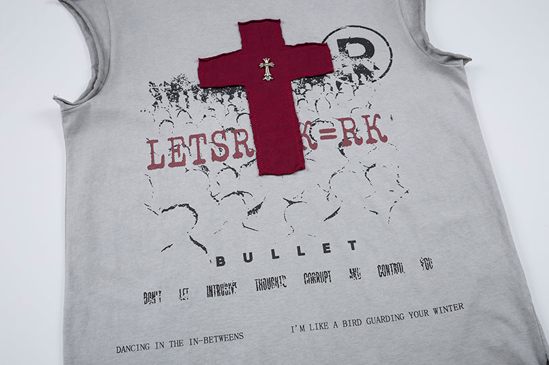 Omirad Distressed Cross Sleeveless T-Shirt