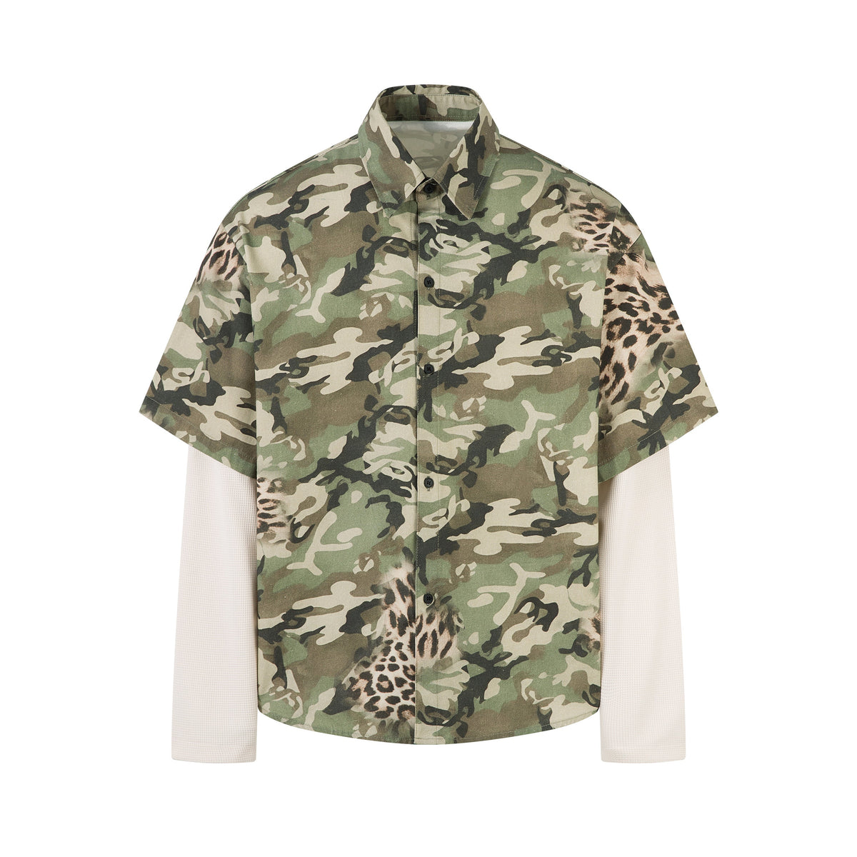 Omirad Layered Camo-Leopard Short-Sleeve Shirt