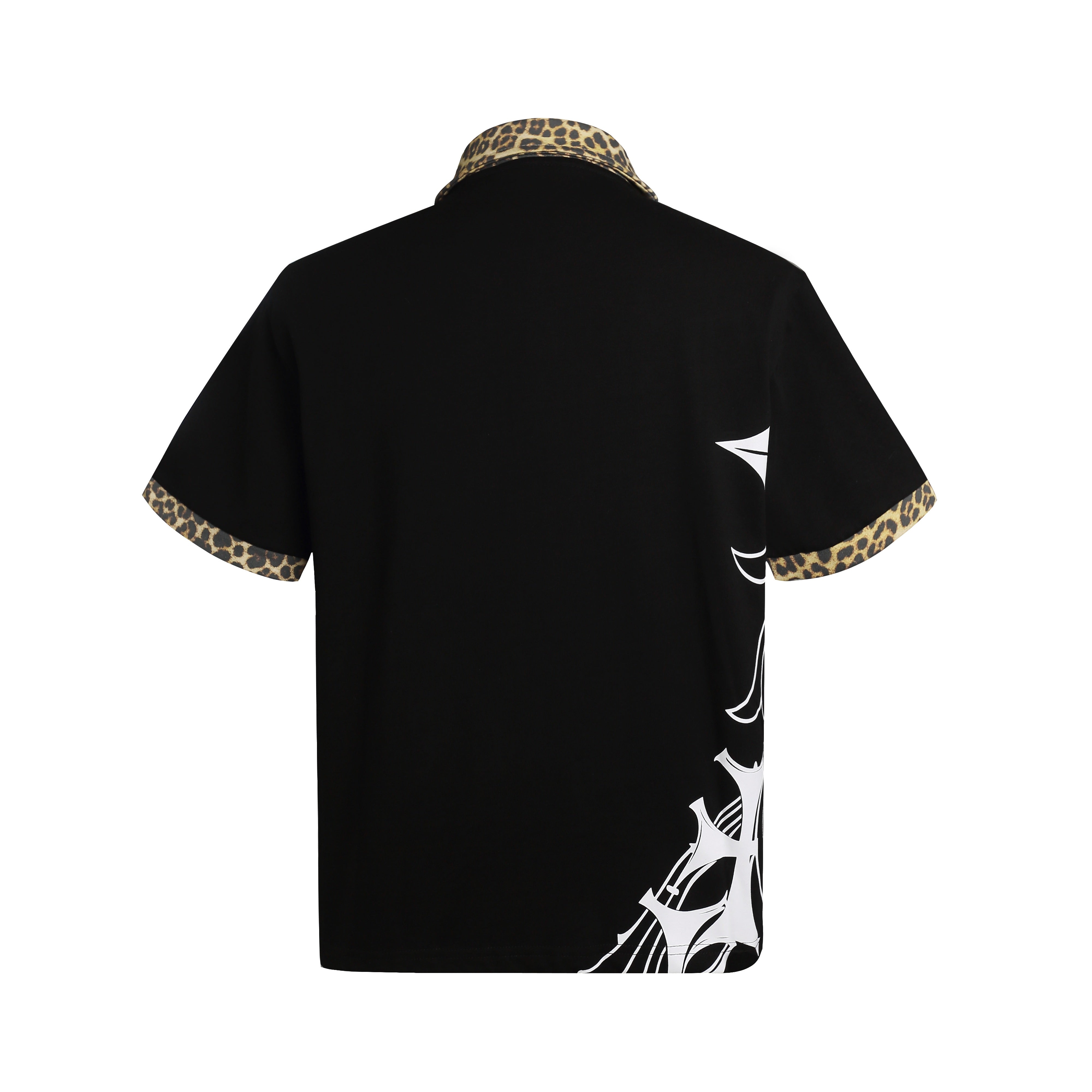 Omirad Gothic Cross Leopard Collar Polo Shirt