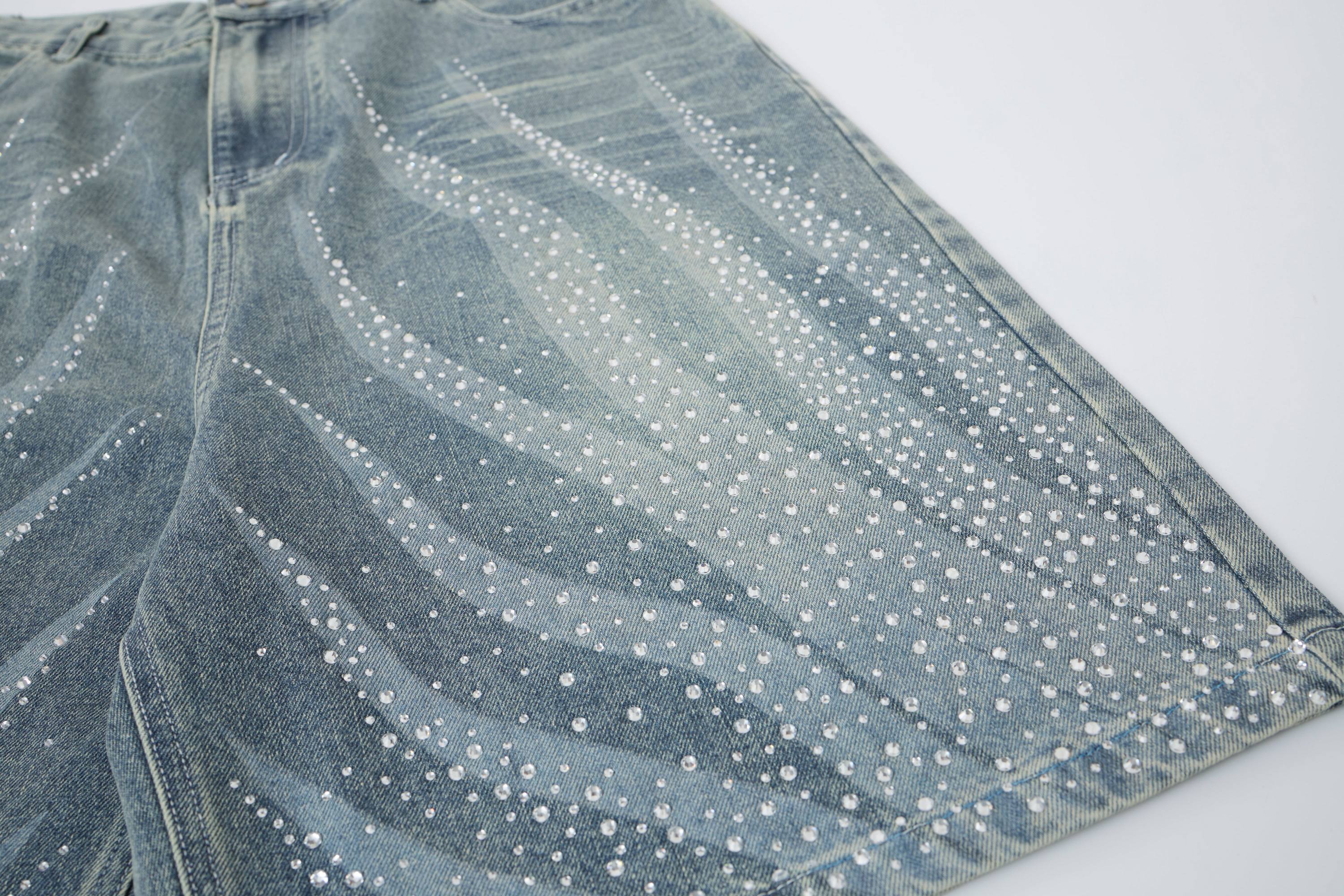 Omirad Rhinestone Wash Denim Shorts