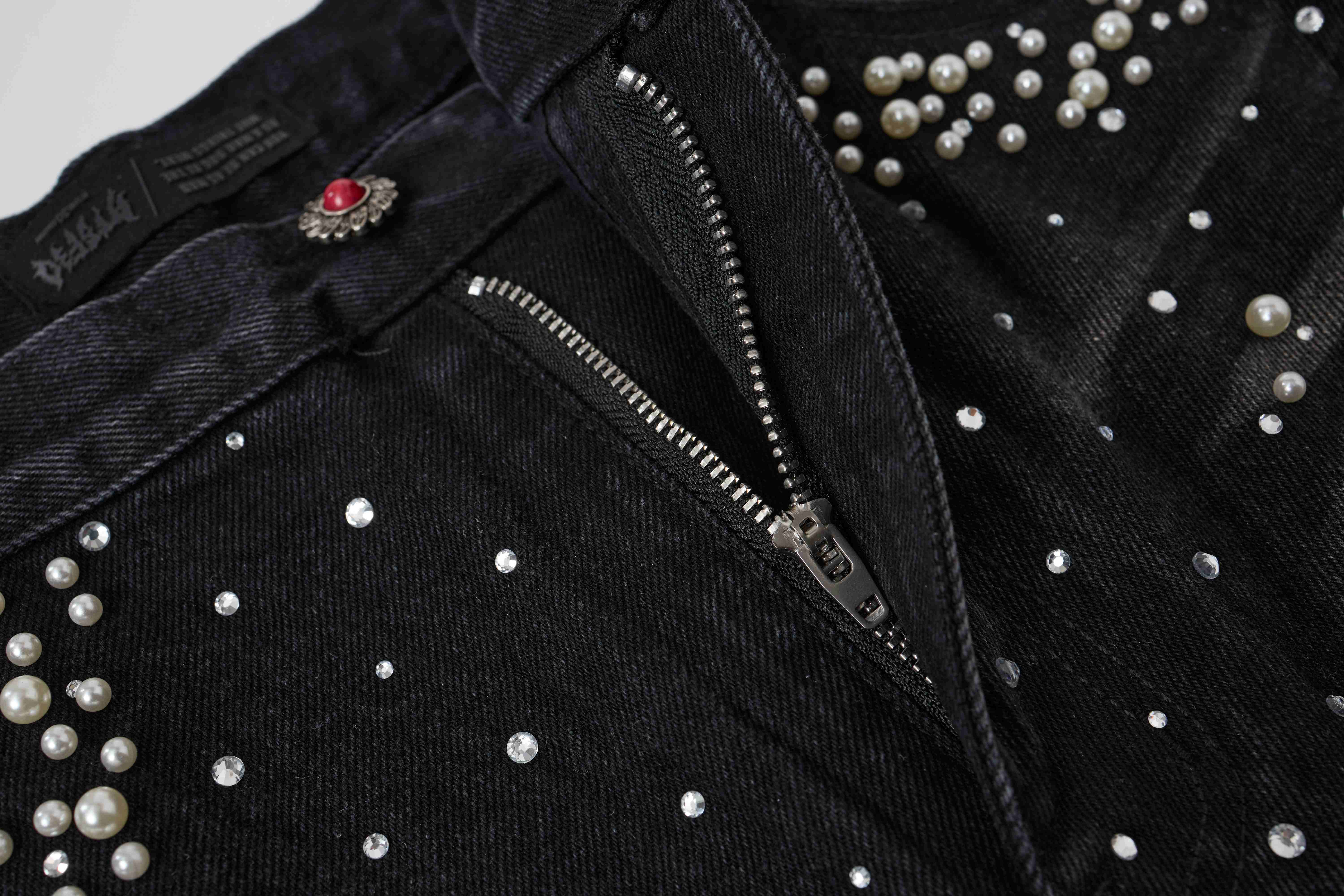 Omirad Pearl Studded Denim Shorts