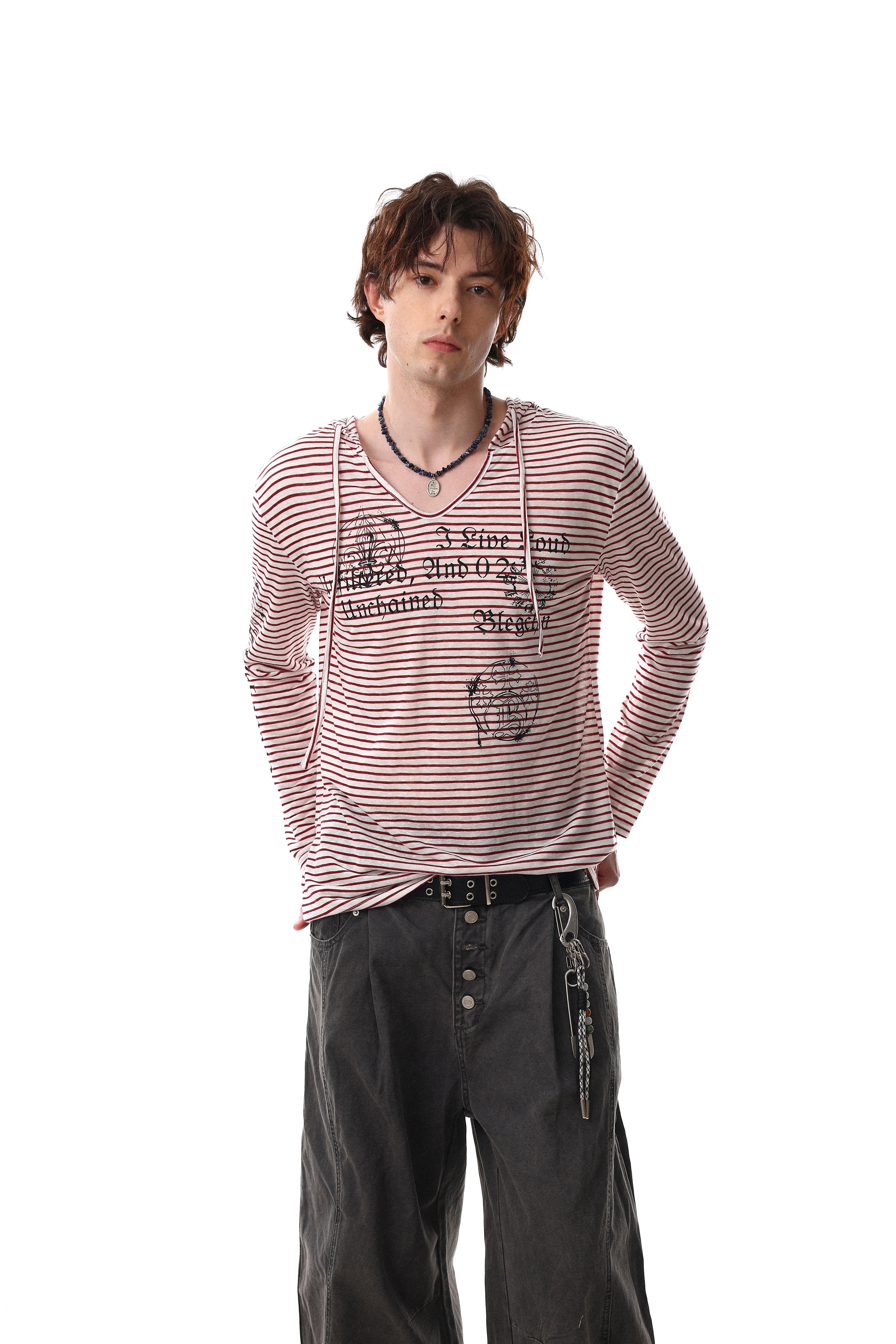 Omirad Striped Graphic Hooded Long Sleeve Tee