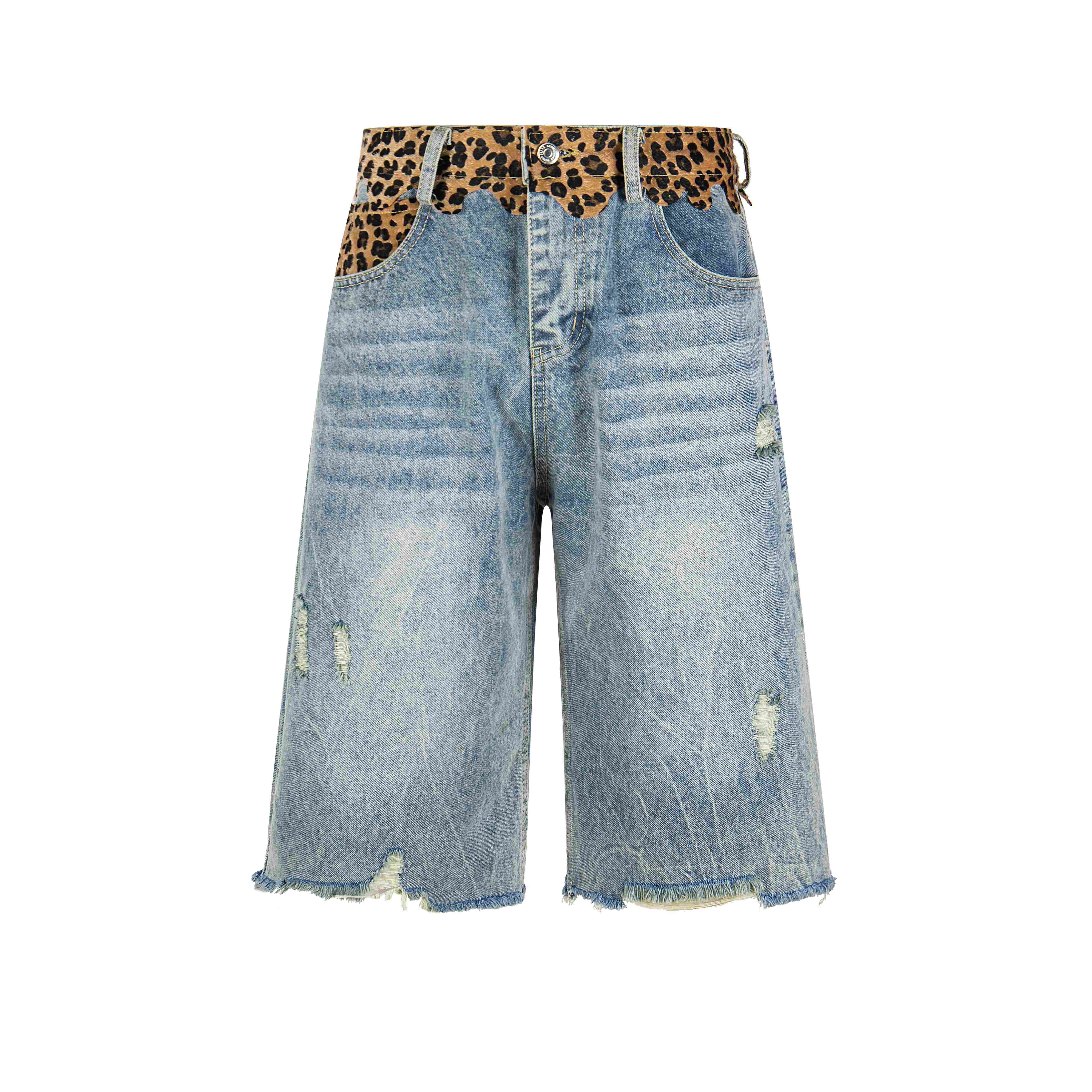 Omirad Leopard Patch Denim Shorts