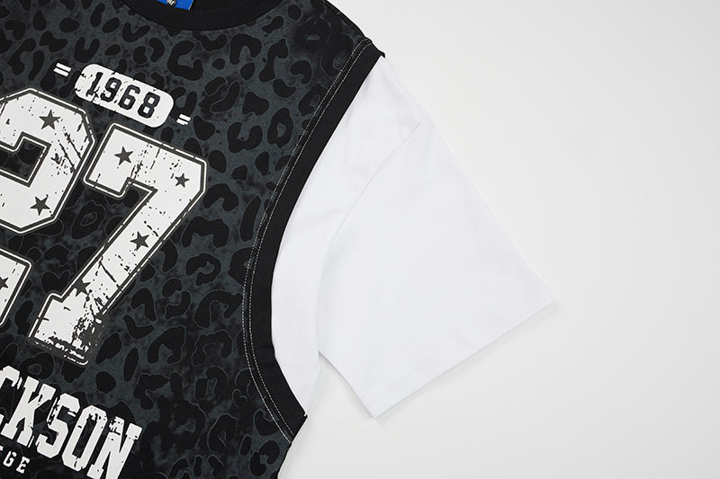 Omirad Leopard Mesh Layered Graphic T-Shirt
