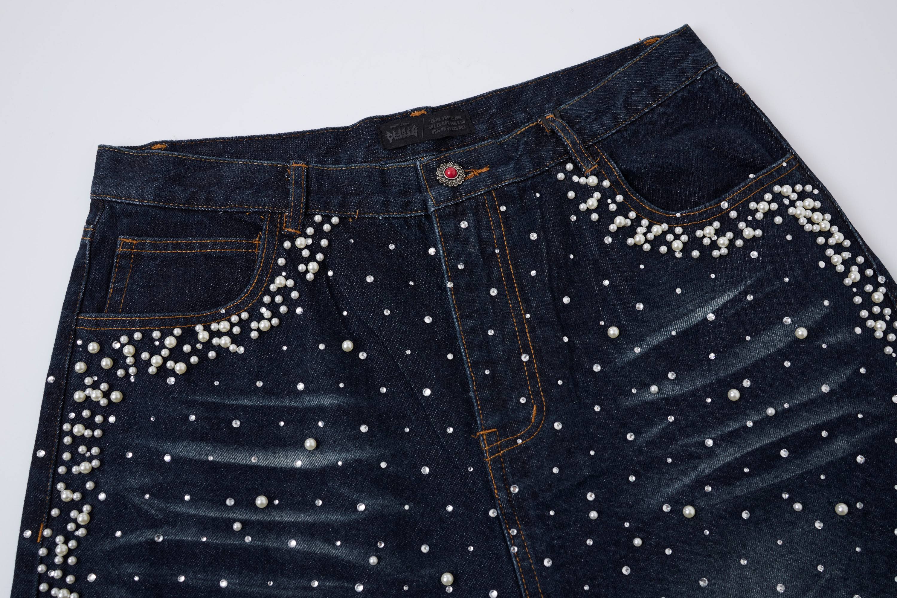 Omirad Pearl Studded Denim Shorts