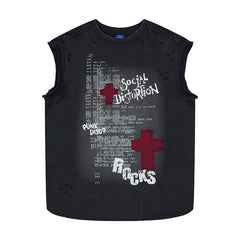 Omirad Distressed Cross Graphic Sleeveless T-Shirt
