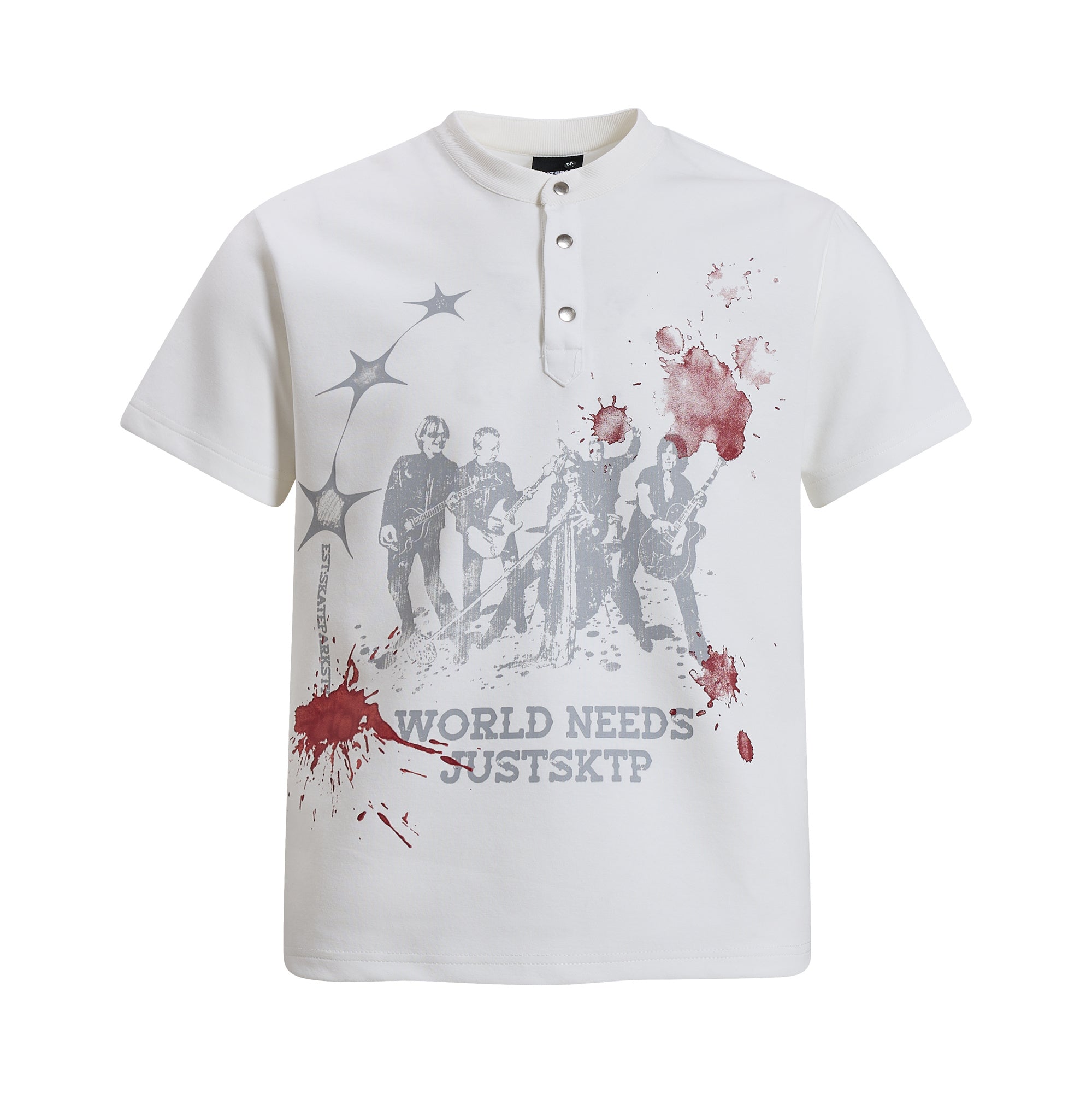Omirad Vintage Band Graphic Henley T-Shirt