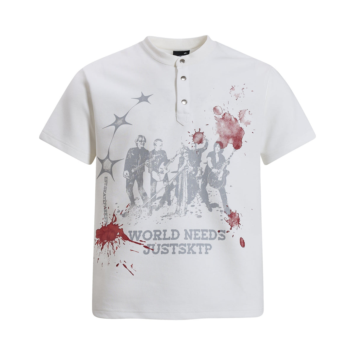 Omirad Vintage Band Graphic Henley T-Shirt