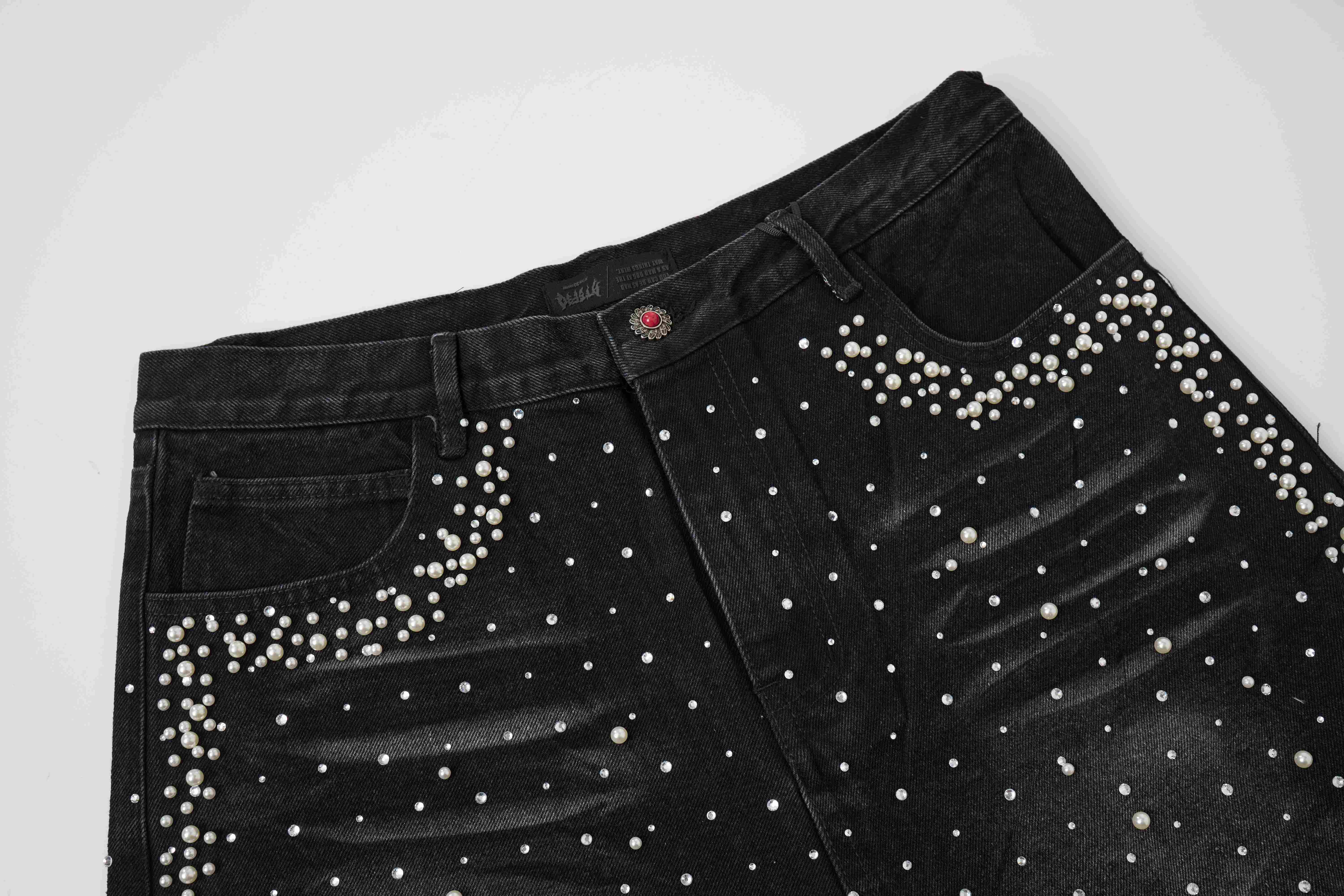 Omirad Pearl Studded Denim Shorts