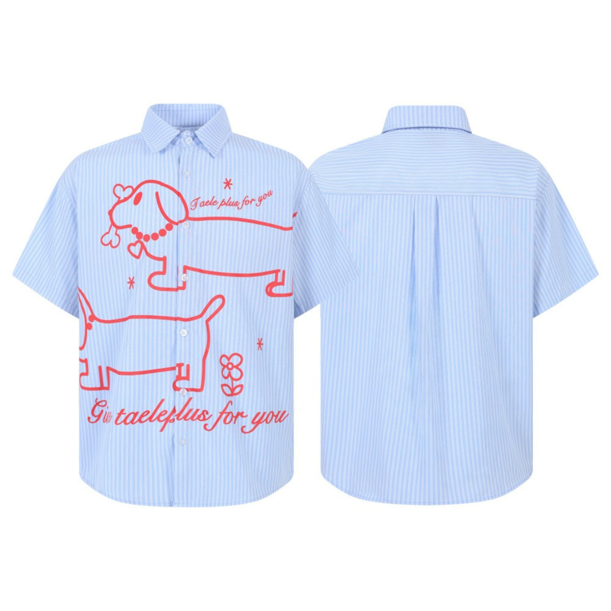 Omirad “Puppy For You” Striped Short-Sleeve Shirt