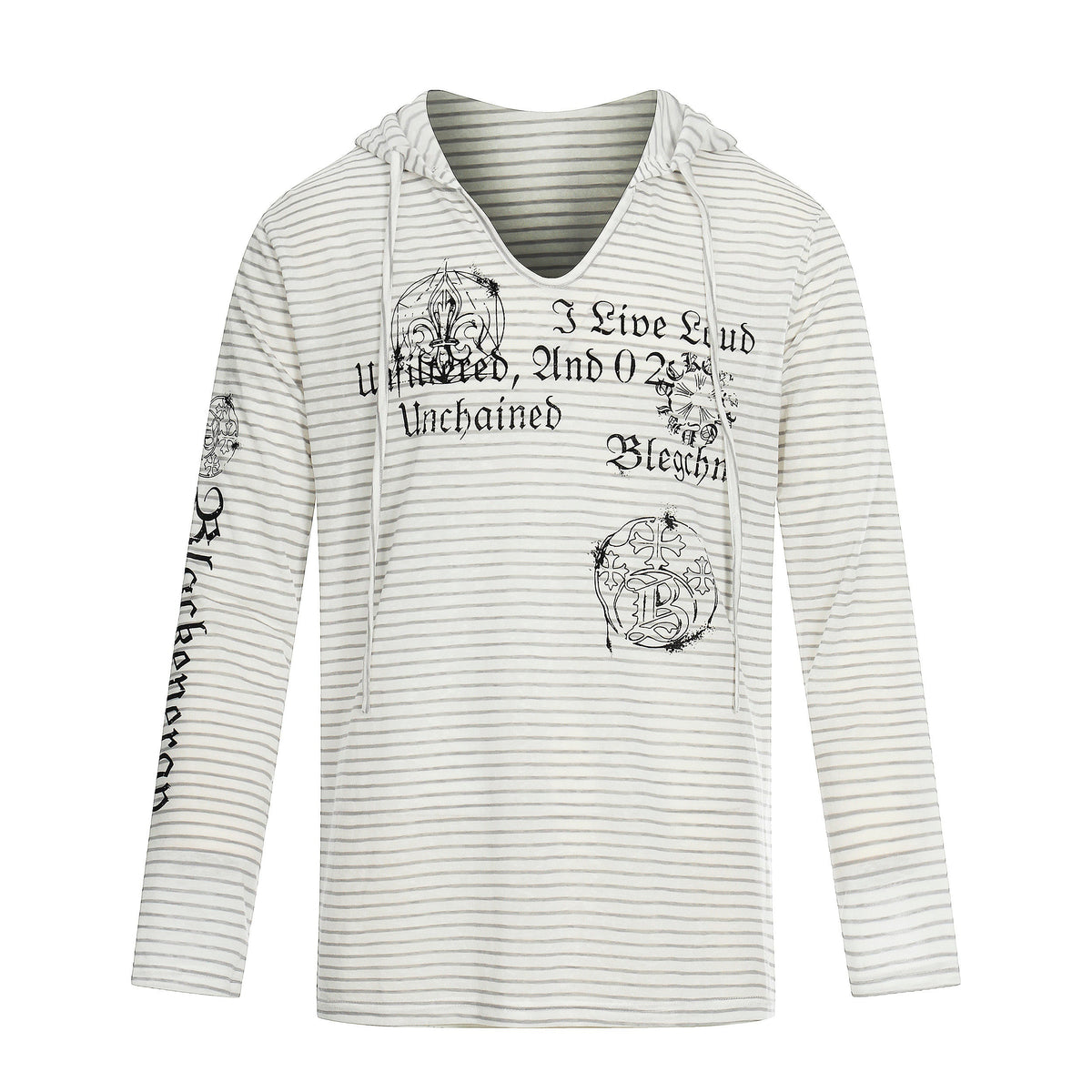 Omirad Striped Graphic Hooded Long Sleeve Tee