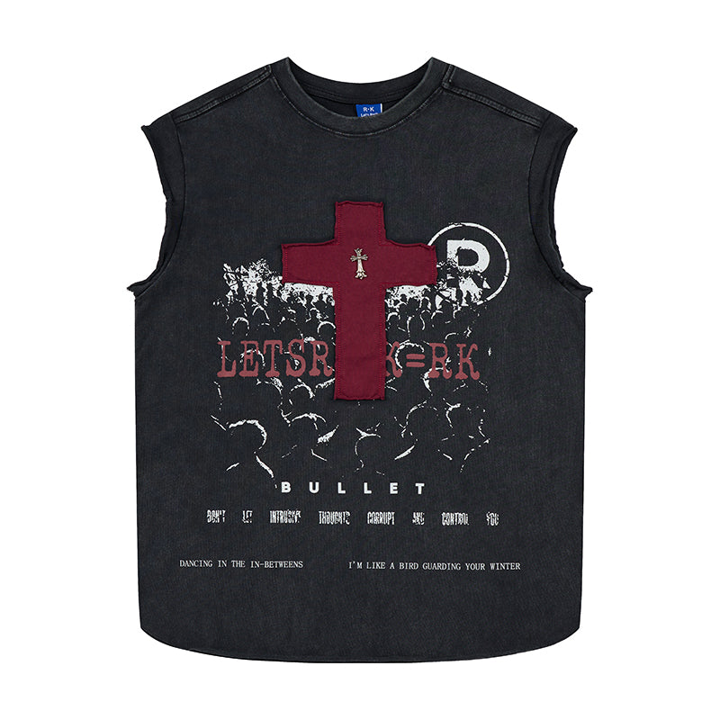 Omirad Distressed Cross Sleeveless T-Shirt