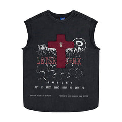Omirad Distressed Cross Sleeveless T-Shirt