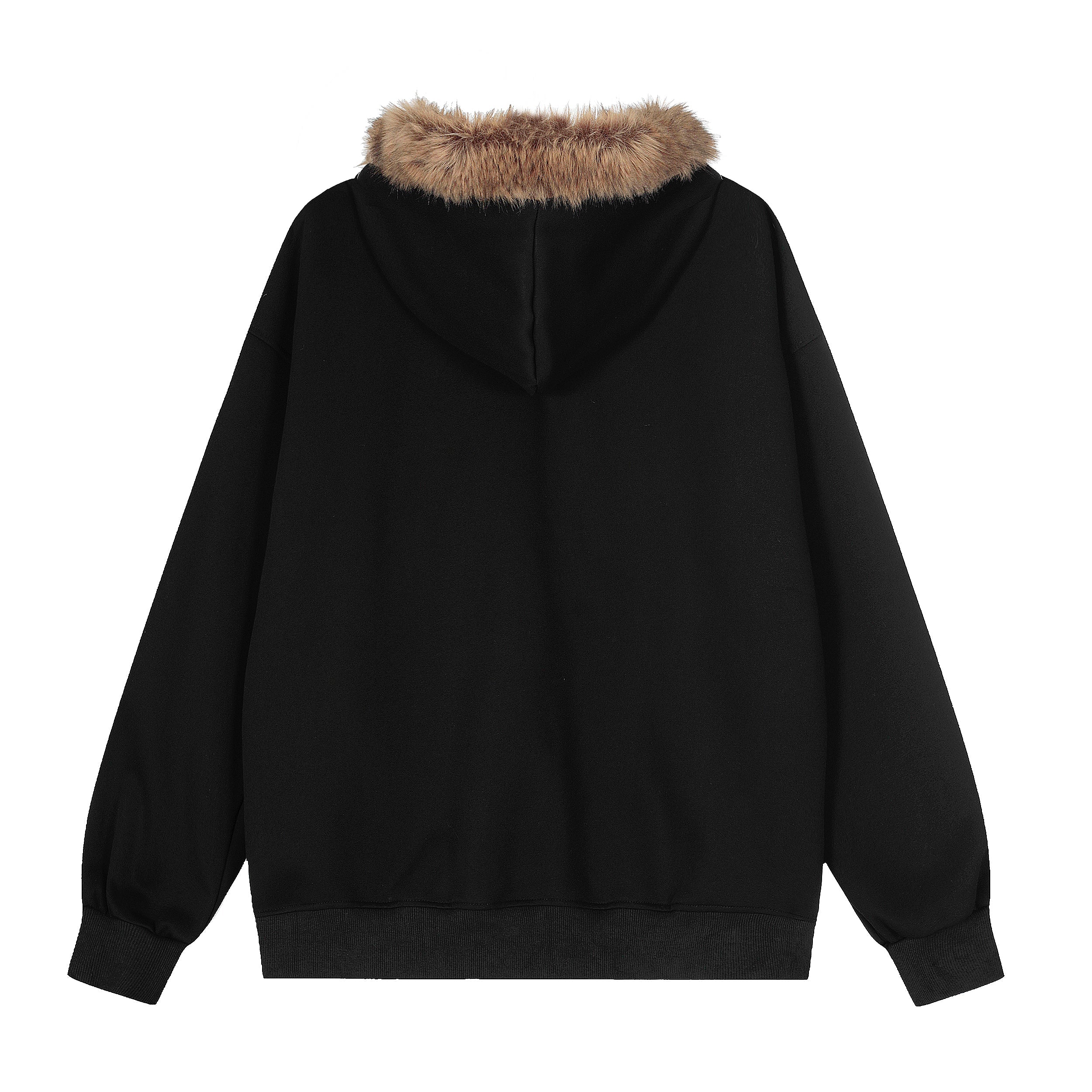 Omirad Faux-Fur Collar Graffiti Zip Hoodie