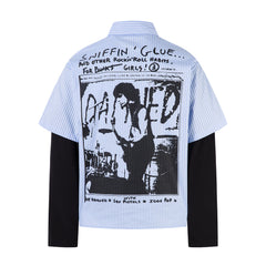 Omirad Punk Print Layered Stripe Shirt