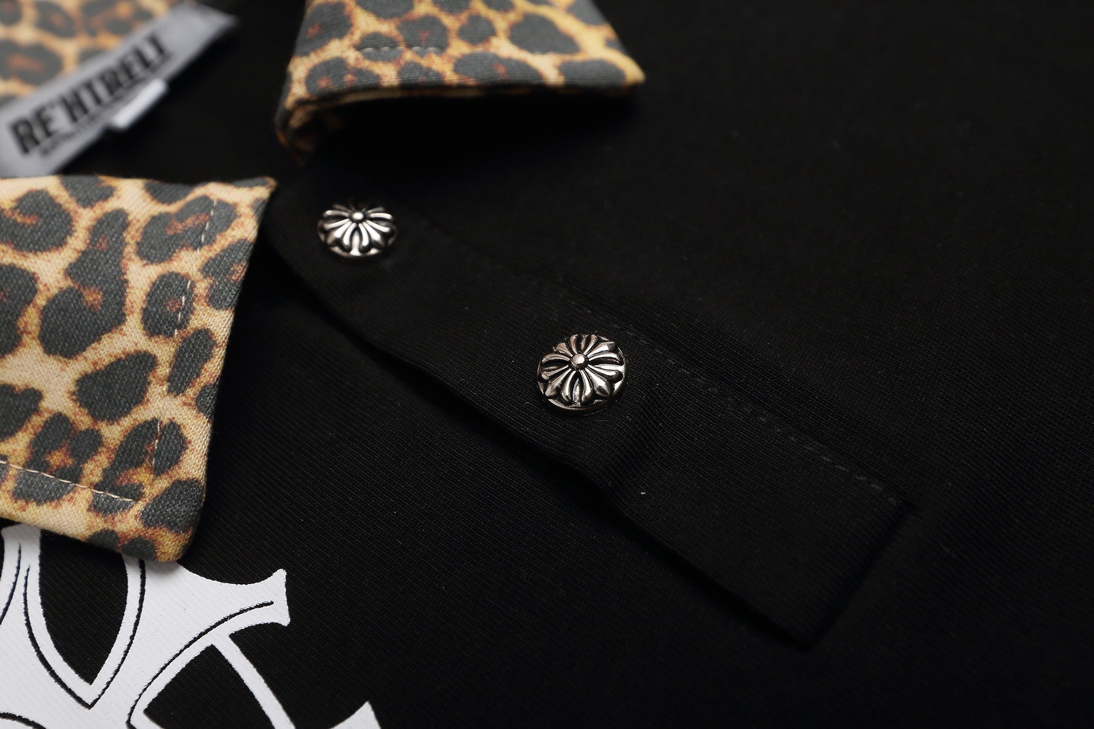 Omirad Gothic Cross Leopard Collar Polo Shirt