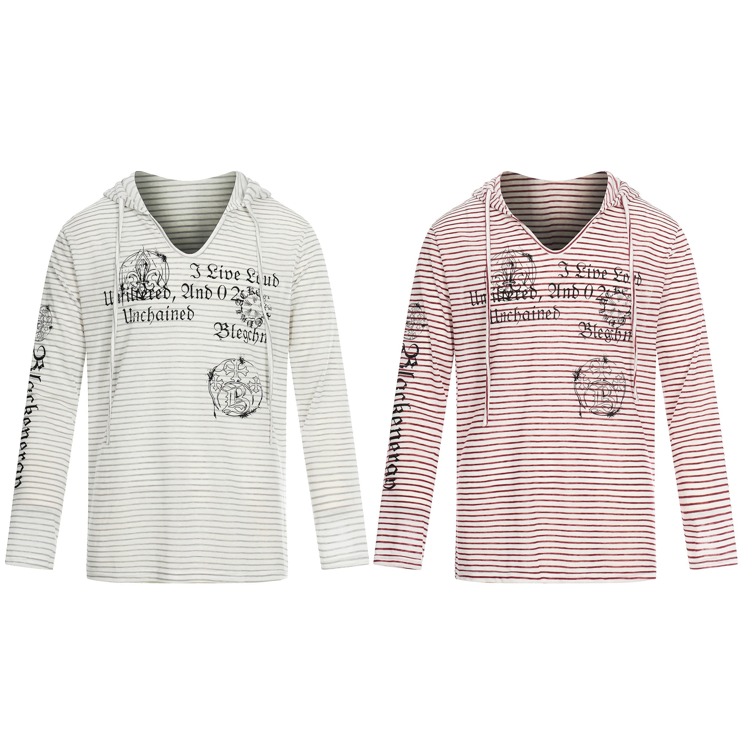 Omirad Striped Graphic Hooded Long Sleeve Tee