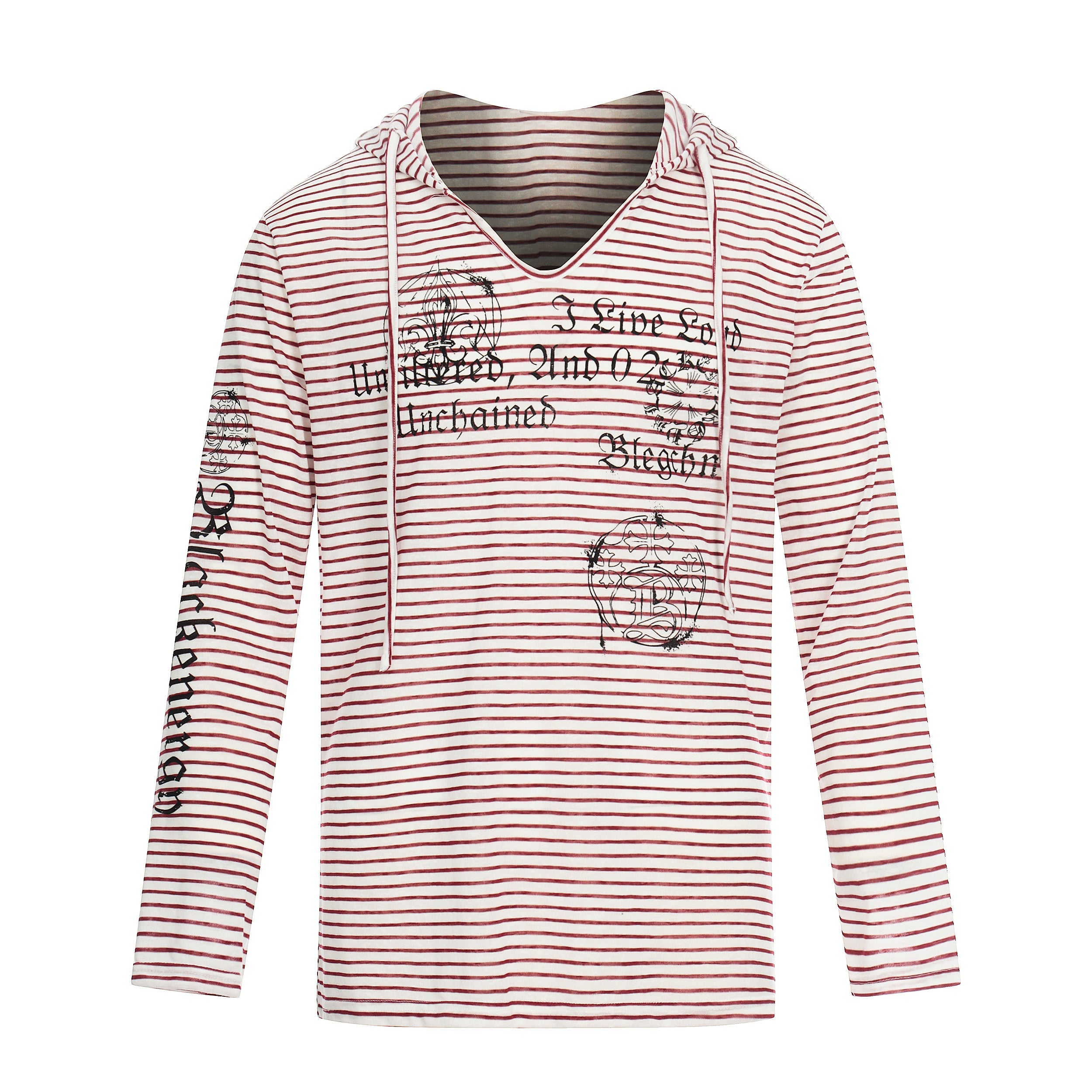 Omirad Striped Graphic Hooded Long Sleeve Tee