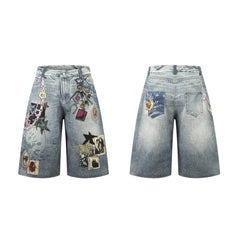 Omirad “Vintage Charm Patch Denim Shorts