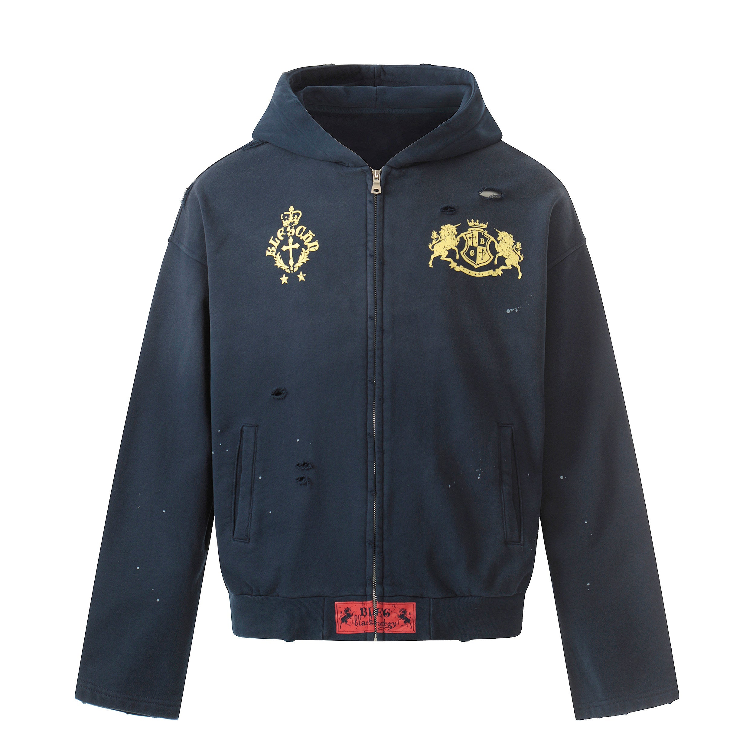 Omirad Distressed Crest Zip-Up Hoodie