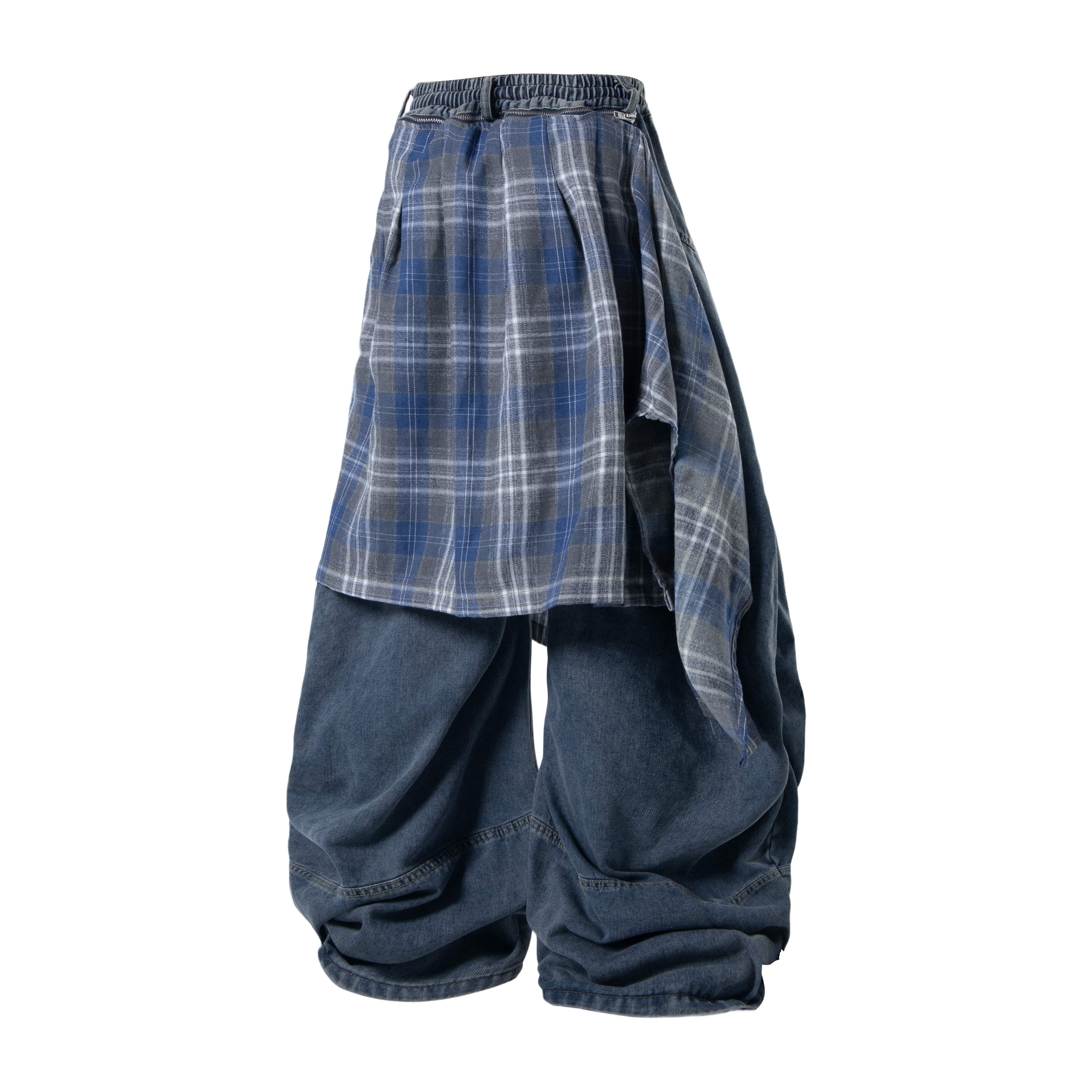 Omirad Layered Plaid Baggy Jeans