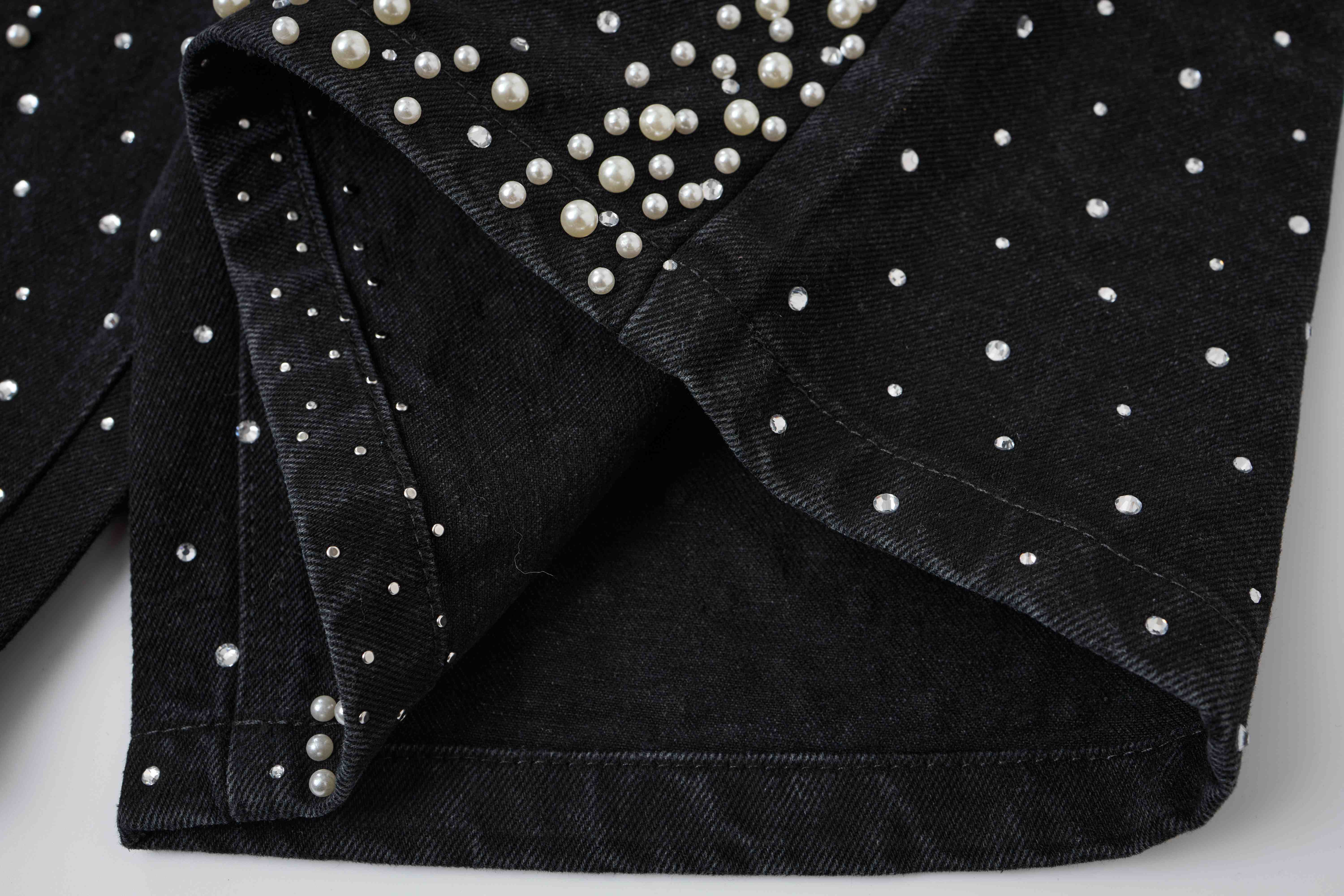 Omirad Pearl Studded Denim Shorts