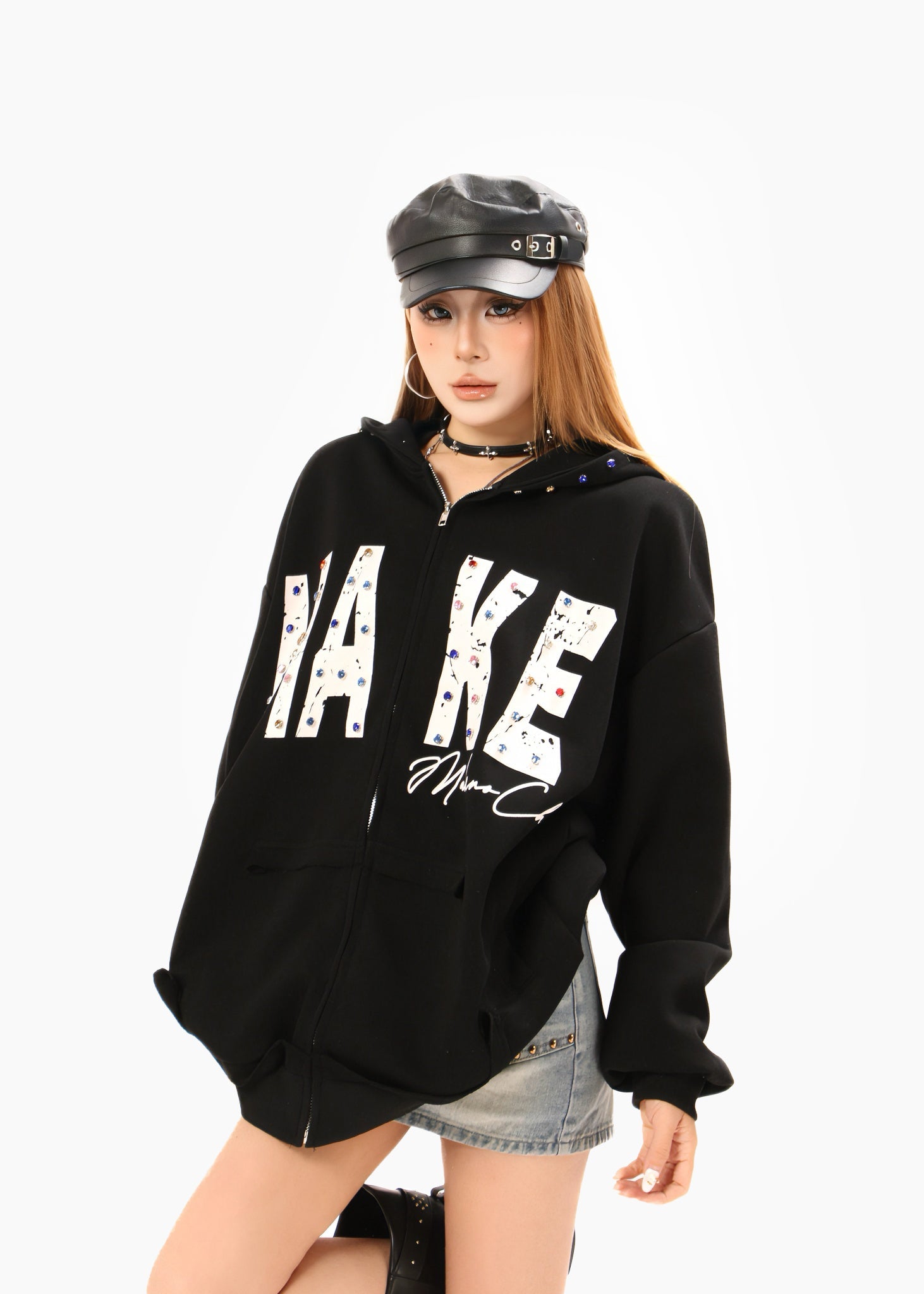 Omirad “MAKE” Studded Zip Hoodie