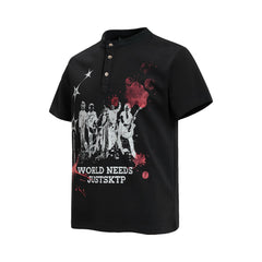 Omirad Vintage Band Graphic Henley T-Shirt