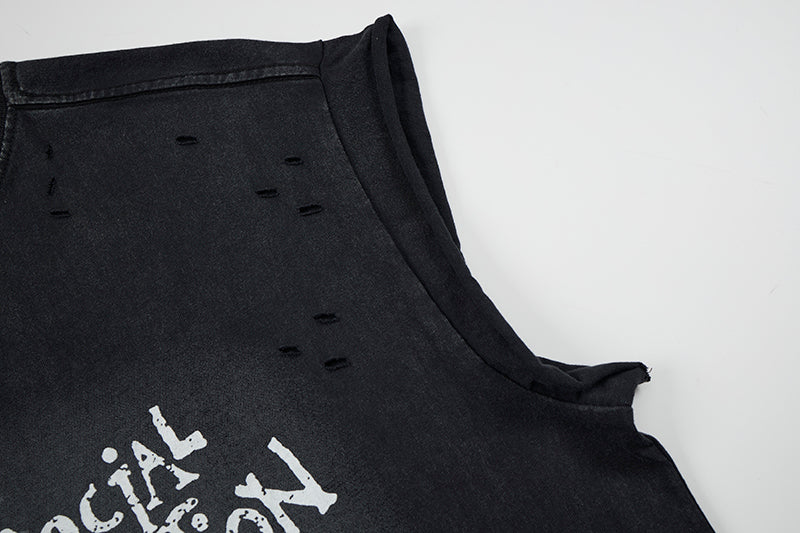 Omirad Distressed Cross Graphic Sleeveless T-Shirt