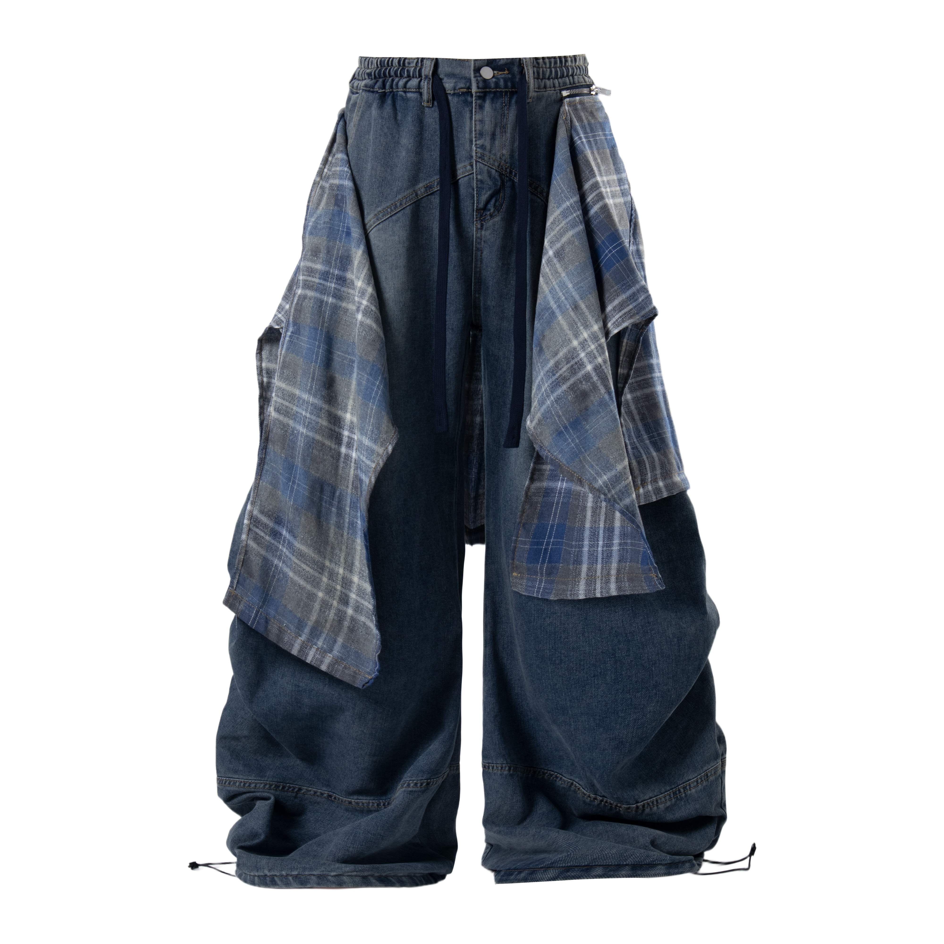 Omirad Layered Plaid Baggy Jeans
