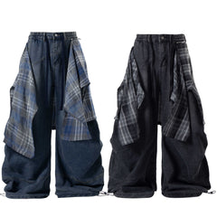 Omirad Layered Plaid Baggy Jeans