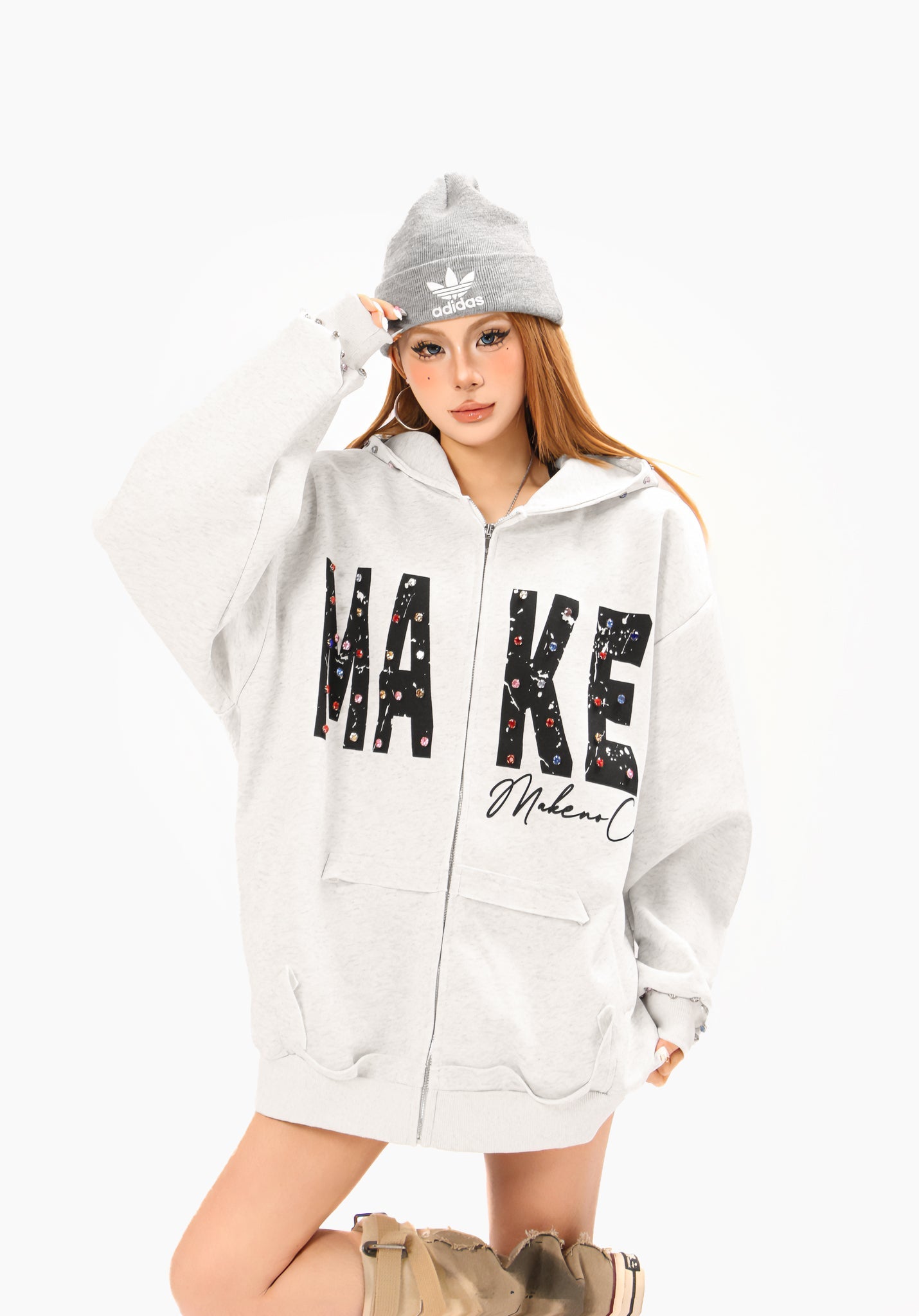 Omirad “MAKE” Studded Zip Hoodie