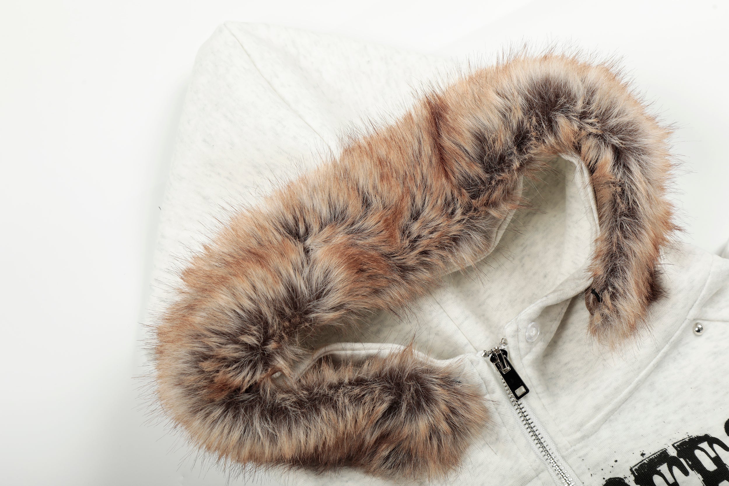 Omirad Faux-Fur Collar Graphic Zip Hoodie