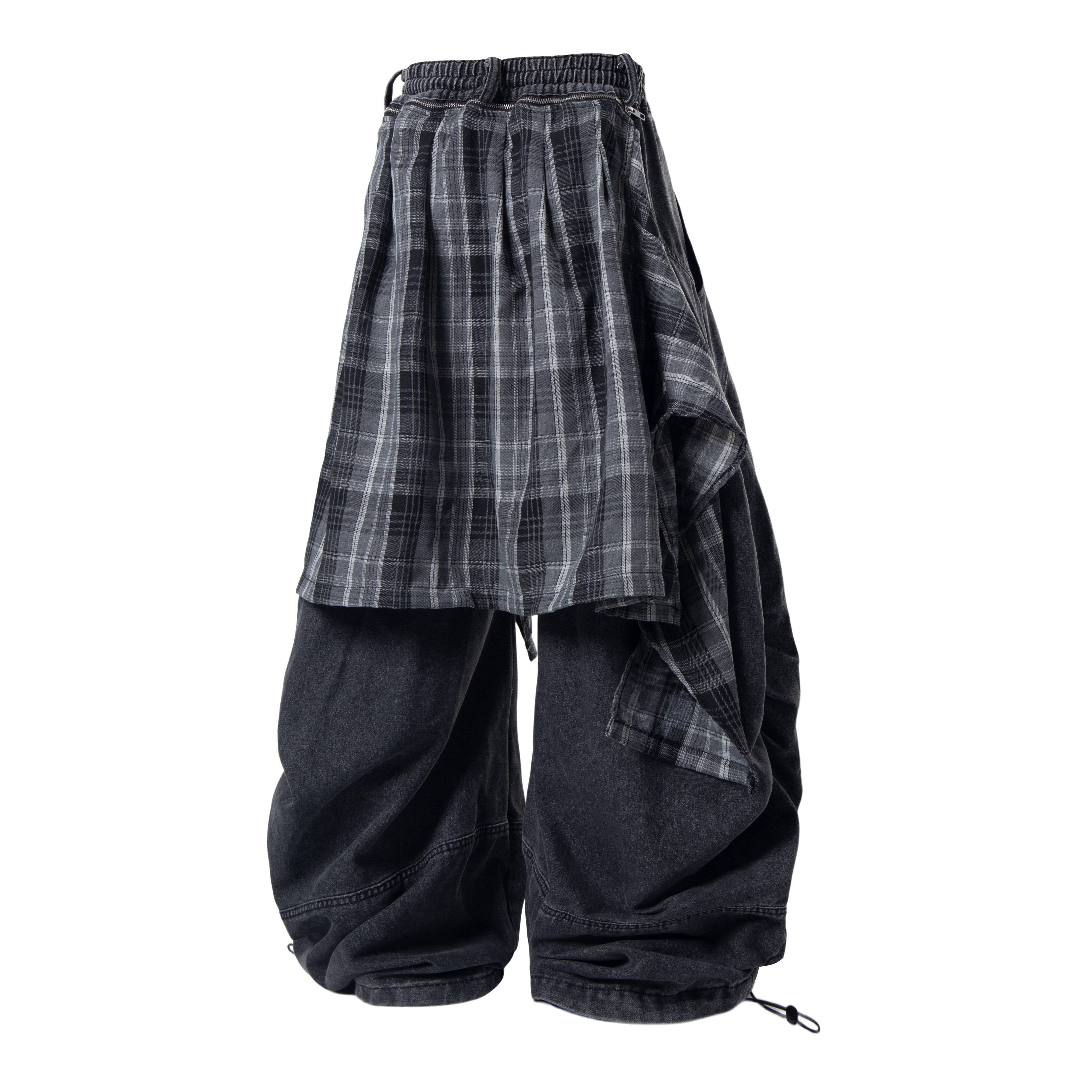 Omirad Layered Plaid Baggy Jeans