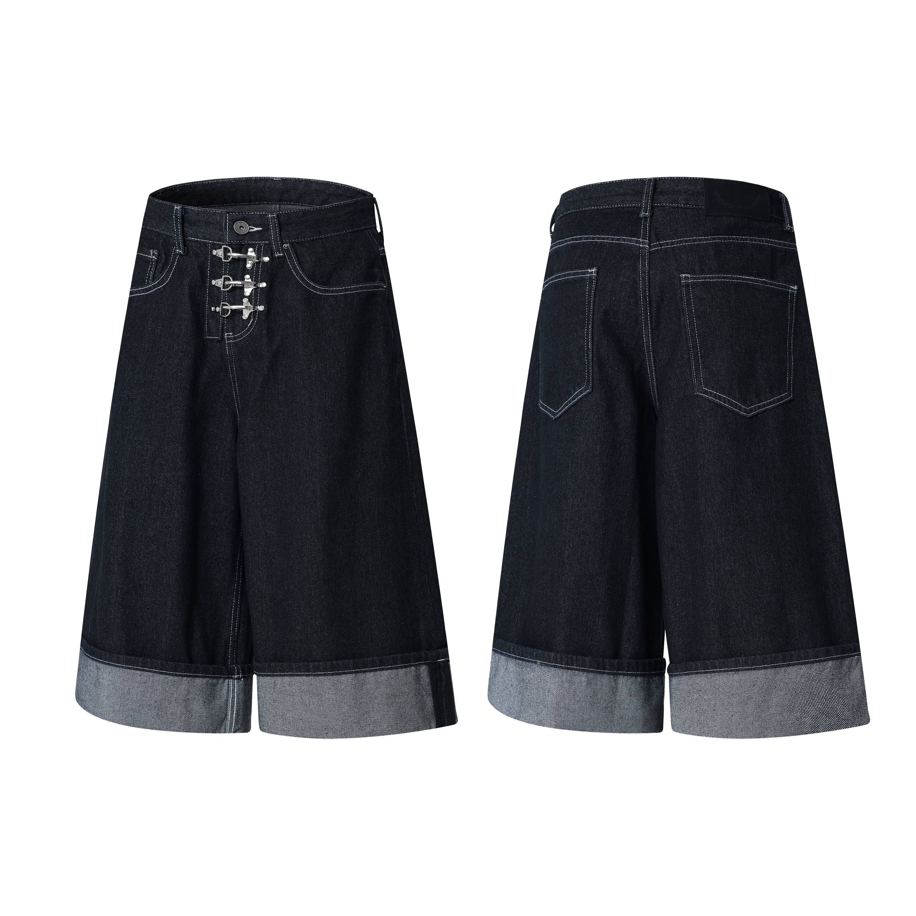 Omirad Wide-Leg Buckle Denim Shorts