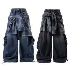Omirad Layered Plaid Baggy Jeans
