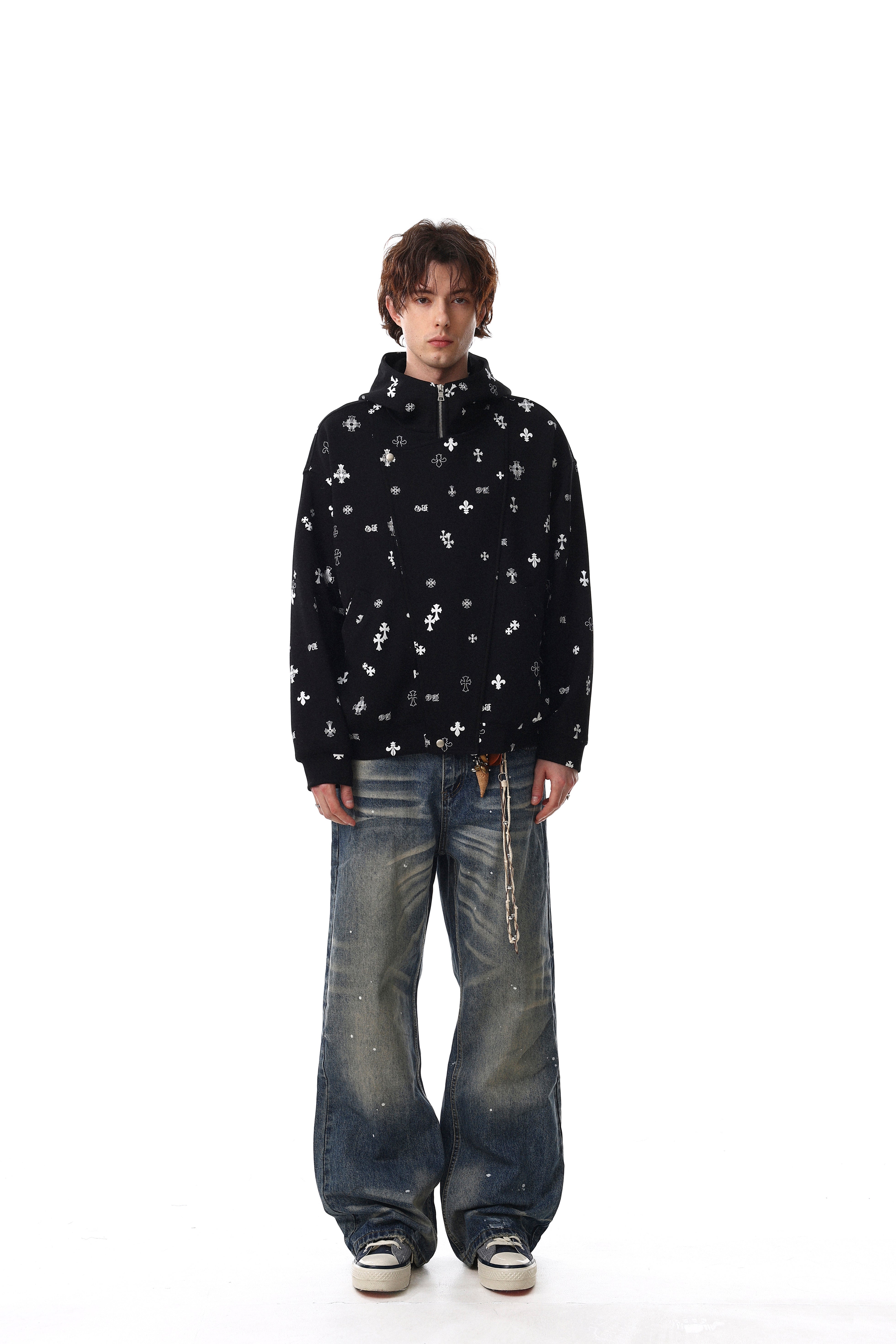 Omirad All-Over Cross Print Hooded Jacket