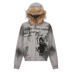 Omirad Gothic Fur-Trim Zip-Up Hoodie