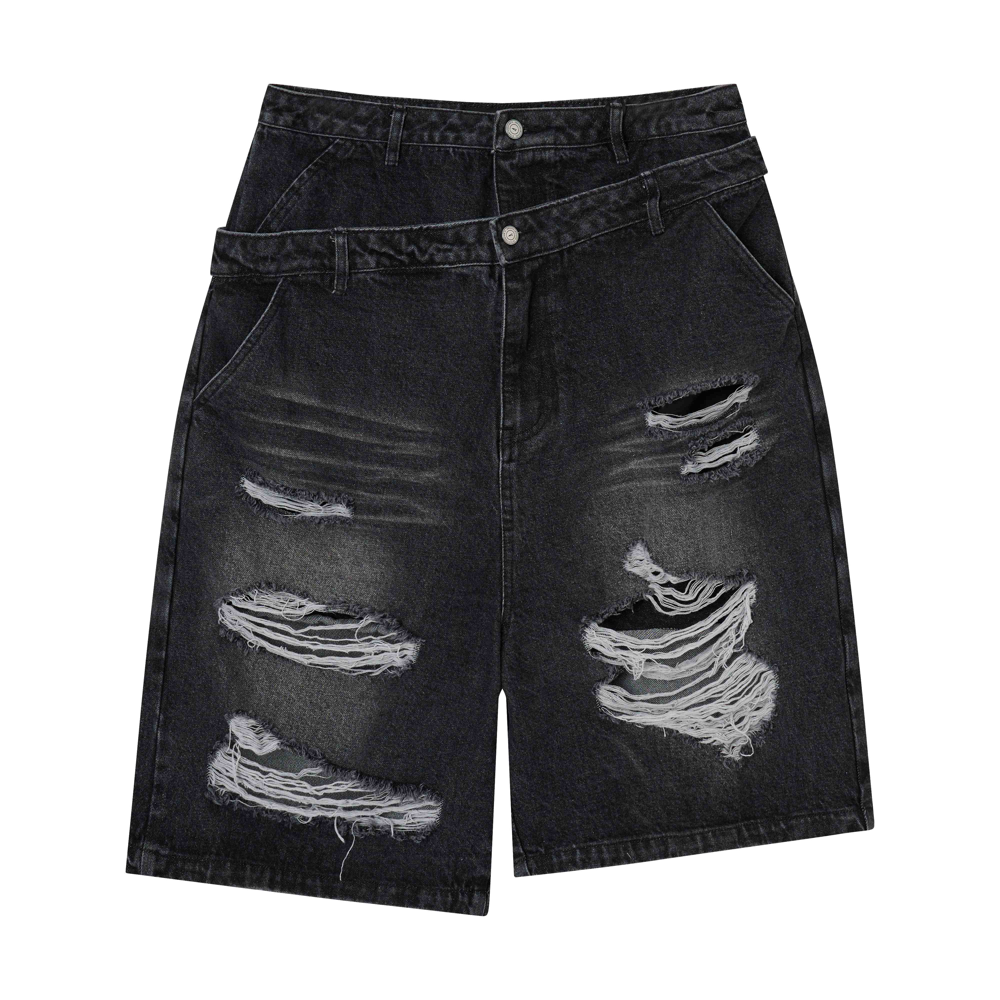 Omirad Distressed Layered Waist Denim Shorts