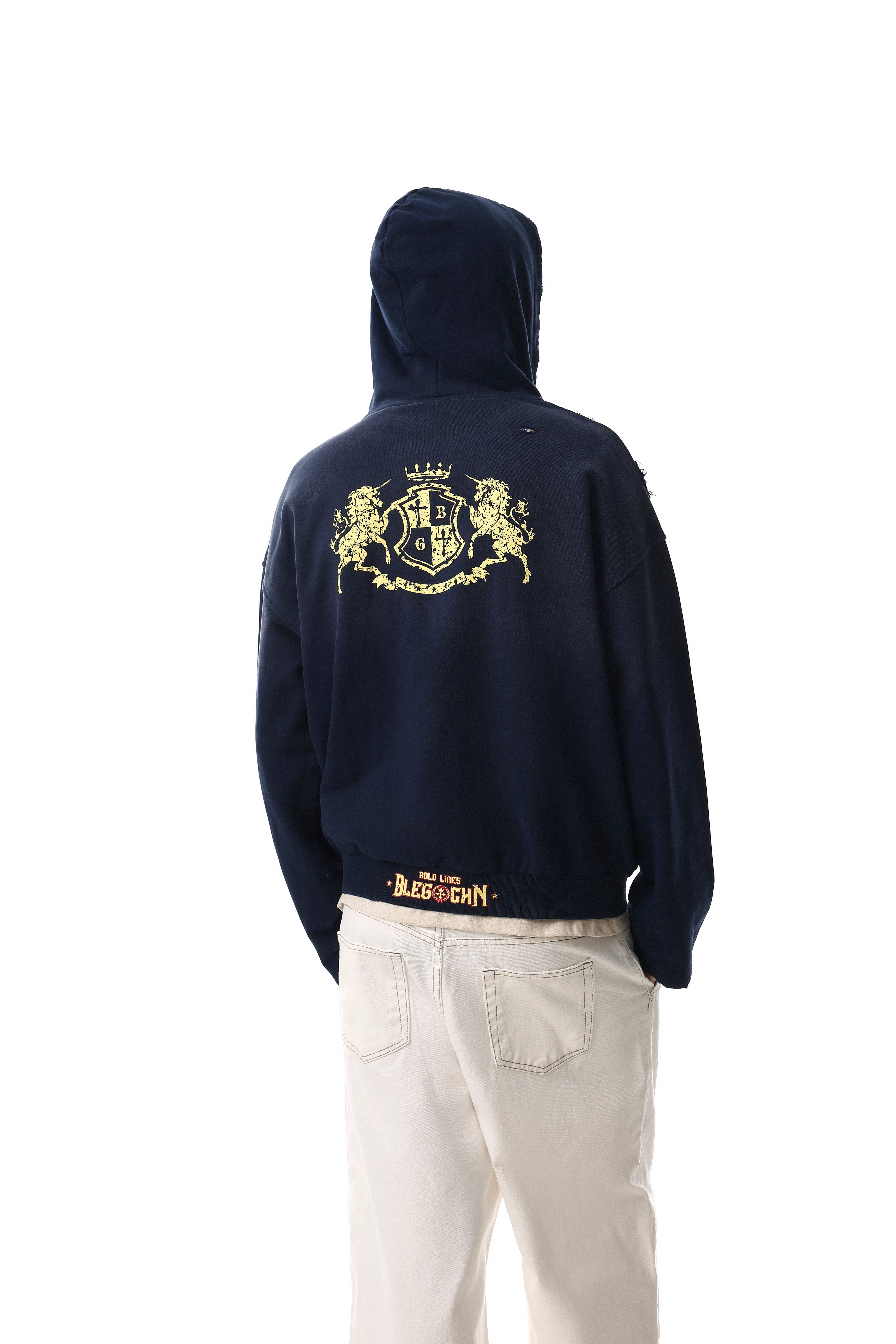 Omirad Distressed Crest Zip-Up Hoodie