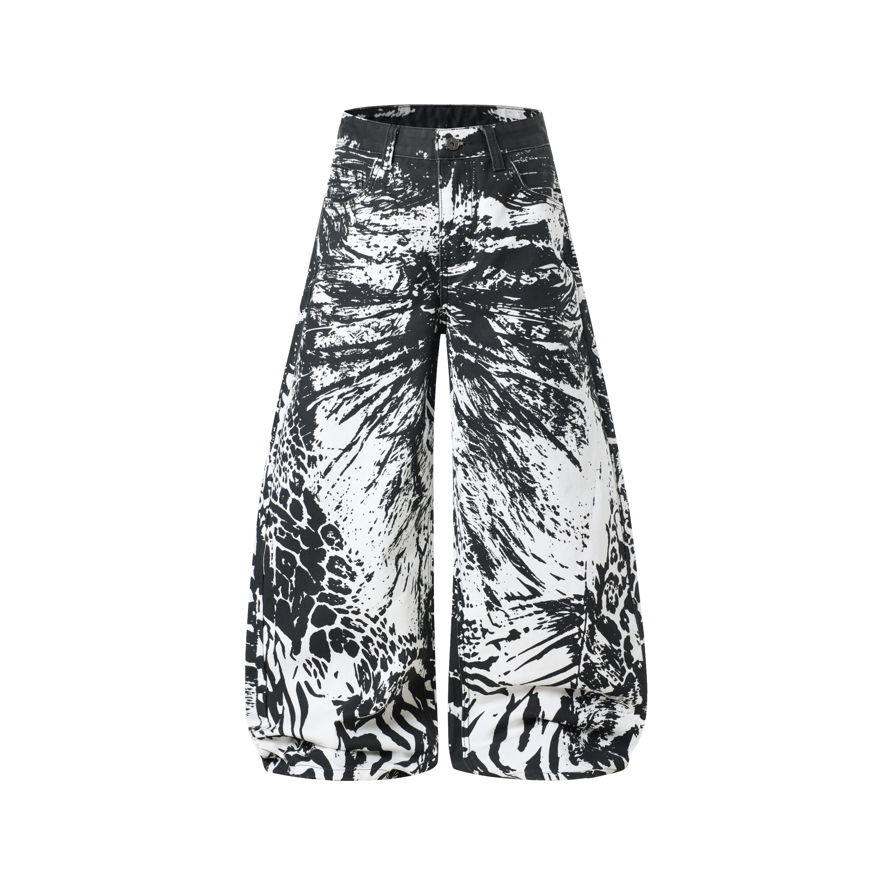 Omirad Monochrome Animal Print Wide-Leg Jeans